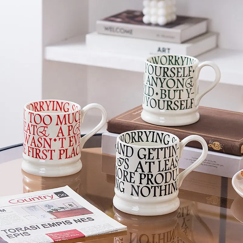 Luxury custom vintage simple letter ceramic coffee travel mug wholesale