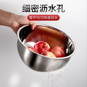 Stainless Steel <b>Colander</b> 304 Thickened Slanted Bottom Drain Basket For Rice Vegetable Washing Kitchen Use - Product Image 5