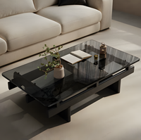 Table basse en verre trempé noir Wabi-Sabi, table à thé minimaliste en bois massif pour salon