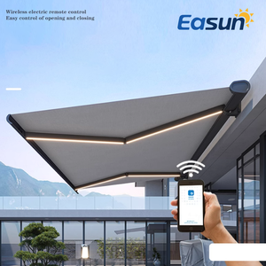 Großhandel Sonnenschutz Faltarm Motorisierte Außenmarkise Vollkassette mit LED-Beleuchtung Polysegel - Product Image 1