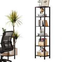Étagère à livres industrielle moderne et antique, 6 niveaux, réglable, empilable, haute, étroite, en bois noir, autoportante, robuste, pour salon