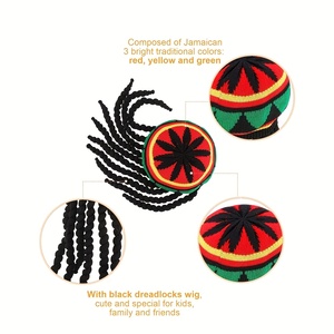 MADESHINE Chapeau Rasta Jamaïcain Bob Marley avec Perruque Dreadlocks, Style Bohème, Longue Tresse Kufi, pour Fête Ethnique et Déguisement Cosplay - Product Image 3