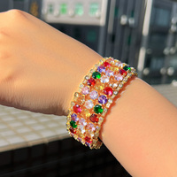 Gelang Pernikahan Mewah Berlapis Emas Dubai dengan Batu CZ Berat, Multiwarna, Bulat, dan Zirkon Kubik Besar