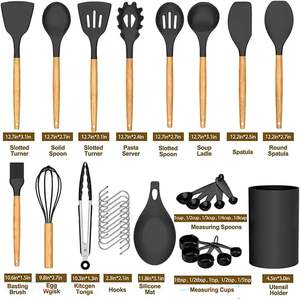 Vente en gros d'ustensiles de cuisine en silicone antiadhésifs et non toxiques de 33 pièces avec poignées en bois pour la cuisine - Product Image 4