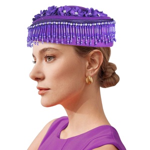 Fleur perles frange femmes élégant église chapeaux <span class=keywords><strong>cérémonie</strong></span> hôtesse de l'air formel femmes béret laine thé fête chapeaux - Product Image 4