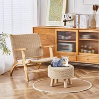 Pouf ottoman repose-pieds avec pieds en bois, fait main en jacinthe d'eau naturelle, pour extérieur, chaise d'appoint pour chambre à coucher