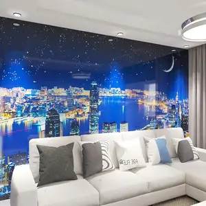 3D thành phố đêm xem bức tranh tường cafe phong cách Châu Âu hình nền văn phòng nghiên cứu TV nền tường giấy