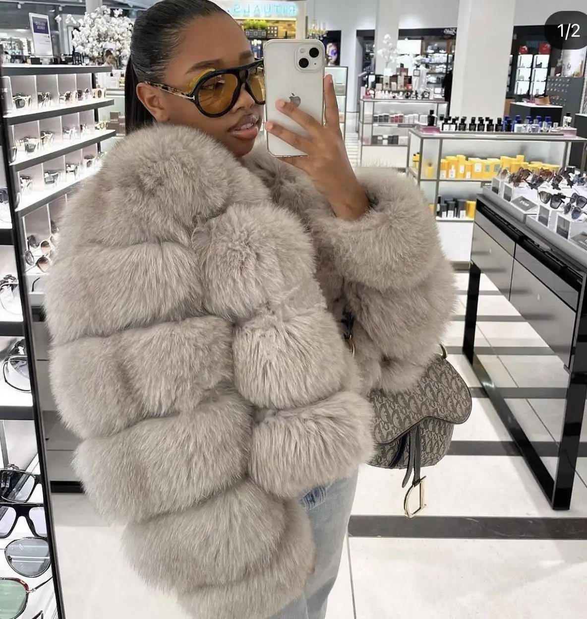 Winter luxury fur coat large size solid color mid-long fox raccoon women's jacket wholesale