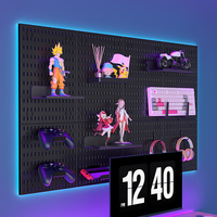 Organisateur mural pour jeux et bureau sans perçage |   Panneau perforé adhésif avec crochets pour écouteurs, souris, clavier, équipement
