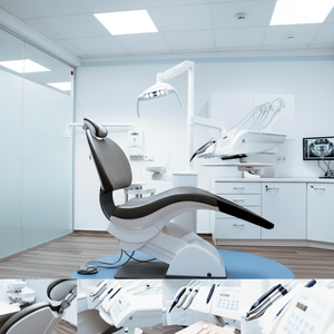 ชุดเก้าอี้ทันตกรรมไฟฟ้าสมัยใหม่ พร้อมไฟ LED สำหรับการผ่าตัด  ที่พักศีรษะปรับได้ ระบบควบคุมอเนกประสงค์สำหรับทันตแพทย์ ผลิตจากพลาสติกและเหล็ก - Product Image 3