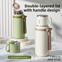 Bouteille isotherme en acier inoxydable à double compartiment pour eau et thé, avec couvercle, design 2-en-1, sangle de transport, idéale pour les déplacements – Vente chaude