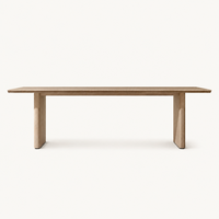 Table basse d'extérieur en bois massif de style nordique, plateau rectangulaire à lattes, table de jardin minimaliste, mobilier de patio avec base sur piédestal