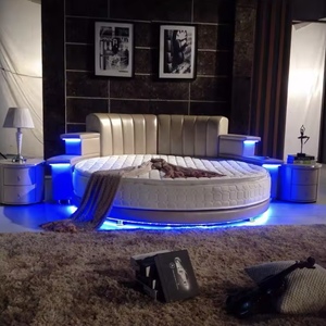 Cadre <span class=keywords><strong>de</strong></span> lit rond moderne <span class=keywords><strong>de</strong></span> luxe en bois avec haut-parleur intégré, mobilier <span class=keywords><strong>de</strong></span> chambre rembourré <span class=keywords><strong>pour</strong></span> la maison et l'hôtel - Product Image 6