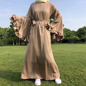 Abaya modeste avec manches à volants, ceinture à poche, robe musulmane fluide à manches évasées, Dubai EID, vêtements islamiques pour femmes - Product Image 1
