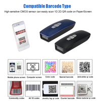 Escáner de Códigos de Barras Portátil 1D 2D QR BT, Mini Lector de Códigos de Barras de Bolsillo para Teléfonos Inteligentes IOS y Android, Inalámbrico + USB