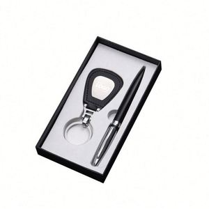 Chinese Style Keychain & Pen <b>Gift</b> <b>Set</b> - Elegant Leather Keyring & Signature Pen for Business <b>Gifts</b> & Favors - Product Image 1