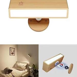 Lámpara de Pared de Madera Giratoria 360° de Nuevo Diseño, Inalámbrica, Recargable por USB, Magnética, LED, para Lectura en la Mesita de Noche - Product Image 4