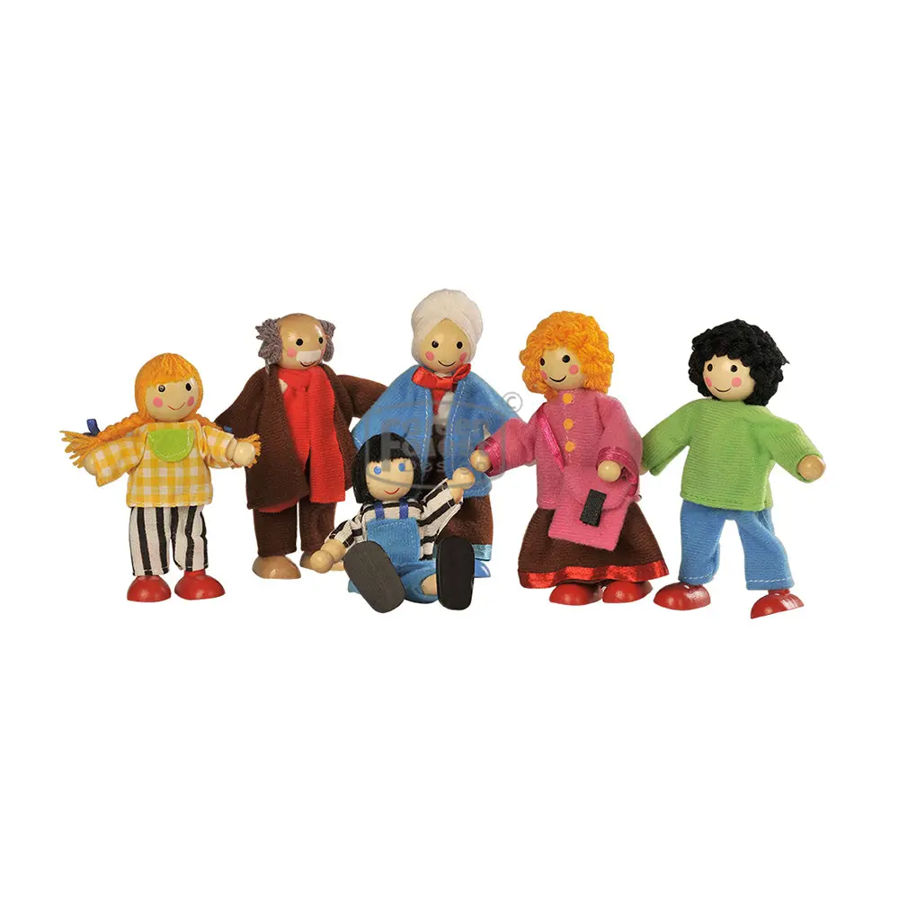 Marionetas flexibles de juguete de madera, estándar de seguridad CE, familia de muñecas de ciudad
