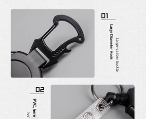 พวงกุญแจแบบยืดหดได้ คาราไบเนอร์แบบหนา ที่ใส่บัตรแบบยุทธวิธี สายคล้องคอแบบม้วนเก็บได้ พร้อมที่ใส่บัตร  สำหรับปีนเขา - Product Image 4