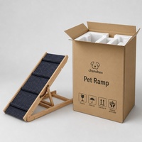 Rampe pour animaux de compagnie pour lit, pliable, en bois, hauteur réglable, avec pieds de soutien crantés, antidérapante, avec picots pour tapis, poignée en cuir, pour chiot