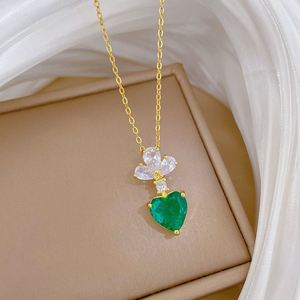 Vintage Green Red Heart Crystal Pendant Necklace for Women Classic Stainless Steel <b>Chain</b> Party Daily Accessories Jewelry Gifts - Product Image 4