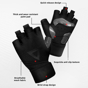 <span class=keywords><strong>Guantes</strong></span> Deportivos Unisex de Medio Dedo, con Palma Antideslizante de PU Grueso, Absorbentes de Sudor, para Entrenamiento y Gimnasio - Product Image 3