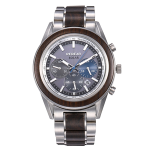 Montre en acier inoxydable et bois pour hommes, bracelet de luxe, de haute qualité, mouvement solaire, nouvelle collection - Product Image 4