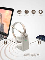 Casques sans fil Bluetooth 5.3 en gros avec microphone, double écouteur et base de charge pour centre d'appels et bureau
