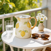 Pichet Distributeur d'Eau, de Jus et de Café en Céramique avec Impression Citron et Logo Personnalisé, Capacité 750 ml, Classique et Écologique