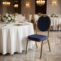 Chaise de banquet moderne empilable en métal avec cadre doré et argenté, tissu bleu et rouge, pour hôtel et mariage