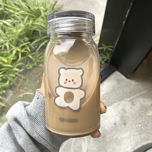 Glass Water Bottle With Cartoon Bear Design Large Capacity For Students Summer Use - Product Image 4