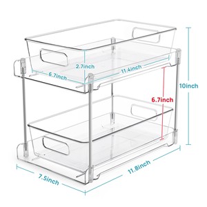 Hot Sale 2-Tier Multifunctional Clear Plastic <strong>Sink</strong> Organizers PET Kitchen Cabinet <strong>Drawers</strong> Bins for Food Storage Double <strong>Pullout</strong> - Product Image 1