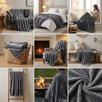 Plaid en polaire tricoté gris ultra doux et moelleux, idéal quatre saisons, luxueux, décoratif, léger, en flanelle/coton, pour un intérieur moderne