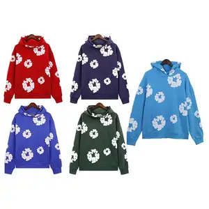 Street Style Men's Pure Cotton Tears Print Sweater OEM Logo Men's Denim Hoodie