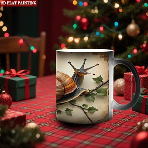 Taza Blanca Esmerilada Negra de 11 oz, Taza de Cerámica Sensible al Calor con Diseño de Caracol - Product Image 2