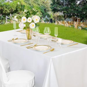 White Satin Table Cover Rectangle Bright Silk Smooth Fabric Decoration for <strong>Wedding</strong> <strong>Tablecloth</strong> - Product Image 5
