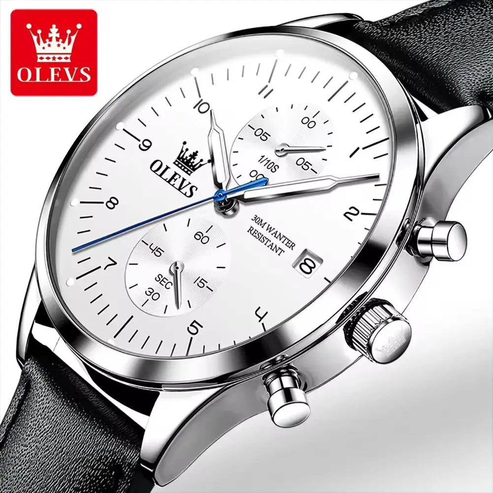 Мужские кварцевые часы OLEVS, лидер продаж, 2880, сделано в Prc, низкая цена, натуральная кожа, ремешок, гидроизоляционный хронометр, повседневное хранение на запястье