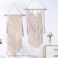 Tapisserie tissée décoration murale en coton pampille rideau en macramé Beige Chic bohème Art mural pour la maison