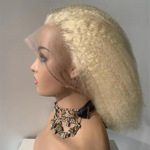 DX086 HD Full Lace Glueless Bob Peluca Classic Kinky Straight Cabello humano Go Short Bob Pre Cut Plucked Mujeres 613 Color Rubio 10 - Product Image 2