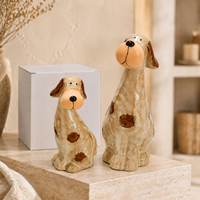 Ensemble de 2 figurines de chiens en céramique, statues de chiots assis, glaçure réactive, marbré ivoire, décoration nordique bohème pour la maison, pour table et étagère
