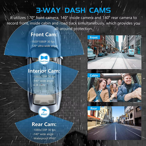 Kamera dasbor mobil <span class=keywords><strong>3</strong></span> saluran 1080P GPS, kamera dasbor penglihatan malam dengan g-sensor perekaman Loop tahan air sudut lebar - Product Image 5