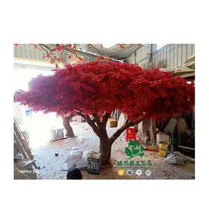 Zhen xin qi crafts New Design Outdoor artificial red maple tree in plastic leaves and fiberglass trunk