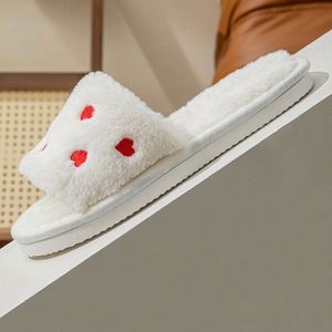 Women's Winter Fur Plush Slides Washable <b>Fluffy</b> for Valentine's Day Home <b>Slipper</b> Warm Love Heart Decor - Product Image 3
