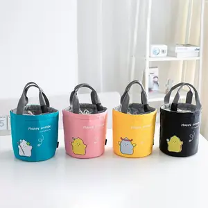 Wholesale Drawstring Closure Round Children Lunch Bag Food Delivery Insulated Cooler Bag Picnic Bucket