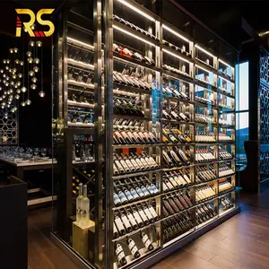 Foshan comercial de aço inoxidável vinho cremalheira exibir decorativo vinho prateleira moderno luxo vinho racks livre pé chão