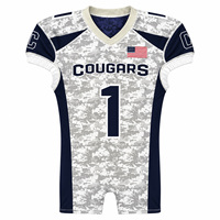 Maillot de football américain personnalisé pour homme, camouflage numérique bleu marine et gris, manches courtes, uniforme d'équipe, nom et numéro personnalisés, vente en gros