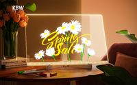 Tableau blanc effaçable à sec en acrylique KBW avec support lumineux, bloc-notes de table LED transparent, tableau de notes de bureau avec stylos colorés et support