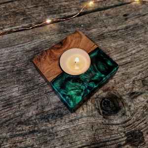 ที่ใส่เทียนเรซิ่นและไม้ งานแฮนด์เมด ของตกแต่งบ้าน ดีไซน์ไม้ธรรมชาติและเรซิ่น เหมาะสำหรับห้องนั่งเล่น - Product Image 3