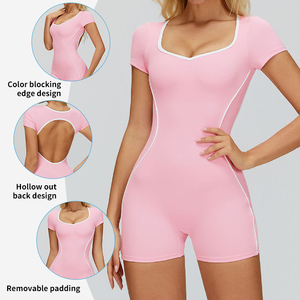 ELT2501 <span class=keywords><strong>Tuta</strong></span> Intera da Donna con Scollo Rotondo e Maniche Corte, Schiena Scoperta, Aderente per Fitness e Allenamento, Design Bicolore - Product Image 3