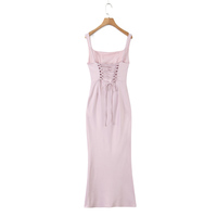 Robe longue décontractée en soie à col carré et laçage au dos, disponible en 3 coloris, pour femmes